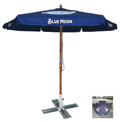 Ombrello da sole per esterni 2.5M Navy Blue Ombrello di legno con telaio di legno rettilineo e logo personalizzato