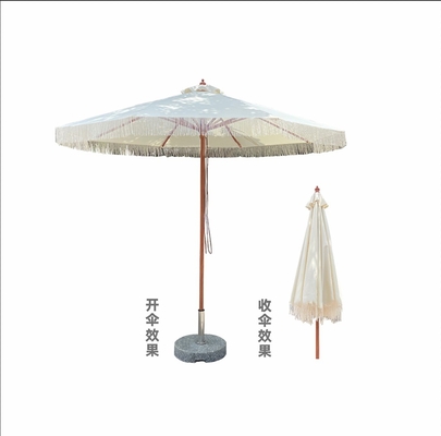 Tassel tessuto a mano Colonna esterna ombrello rettilineo con telaio in alluminio a grano di legno
